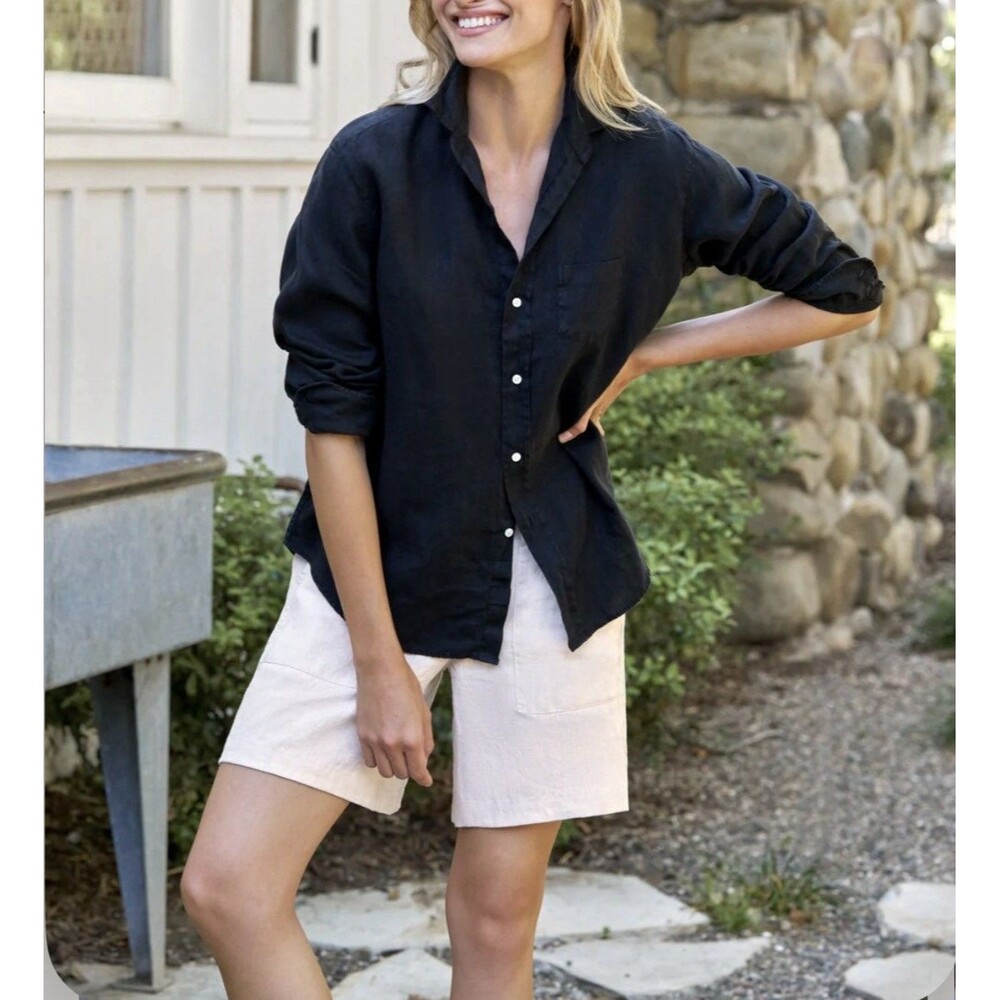 Frank & Eileen XS Black Cotton Eileen Button Down Top Lightweight Breathable